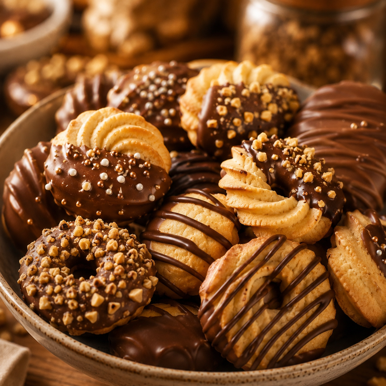 Tigela com biscoitos amanteigados com chocolate