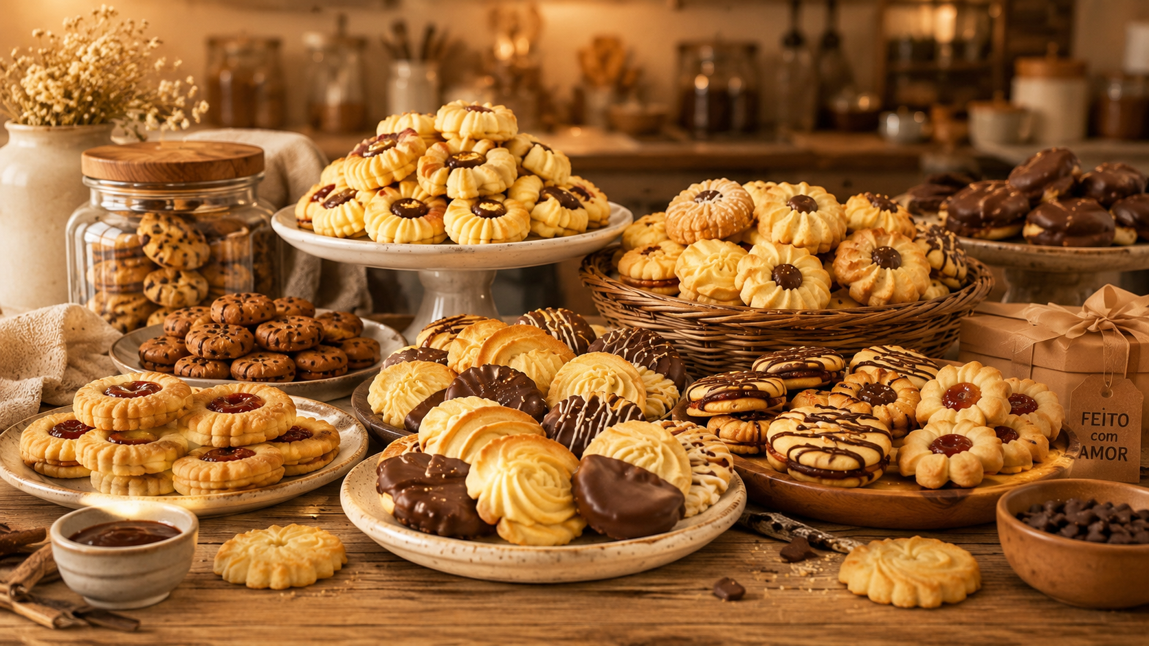 Mesa farta com biscoitos amanteigados