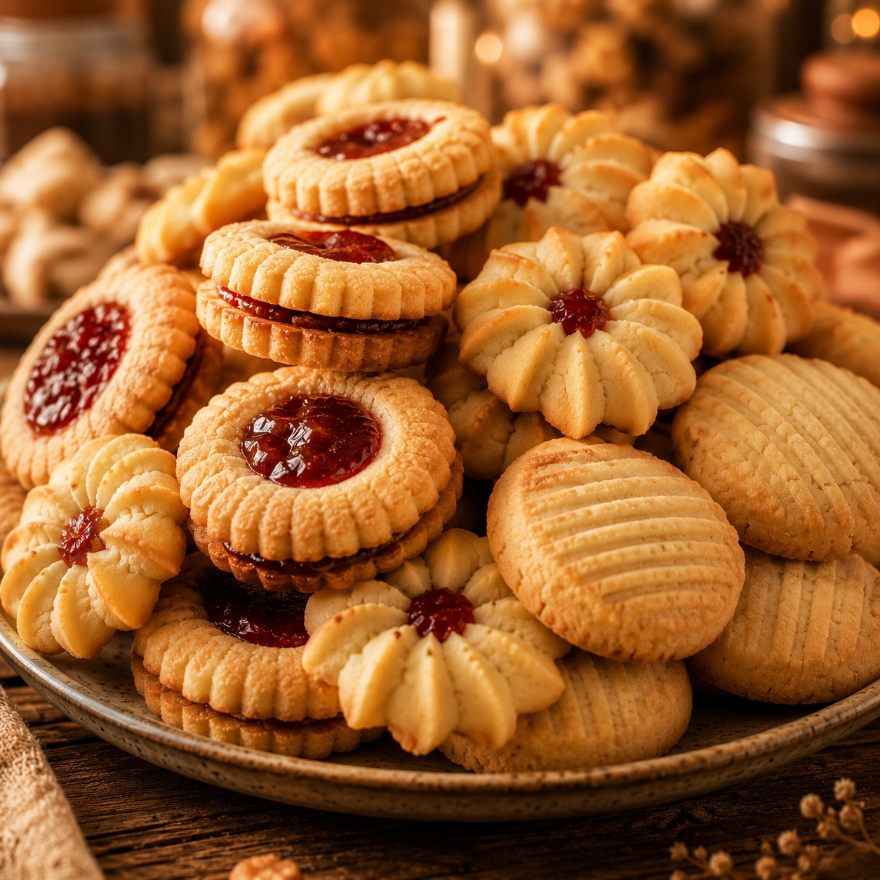 Prato com biscoitos amanteigados de geleia